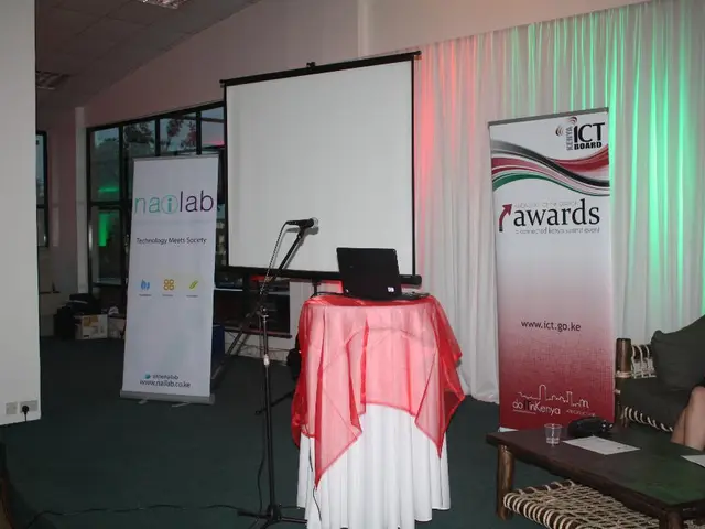 In this picture is consists of a projector screen which is places at the center of the image and...